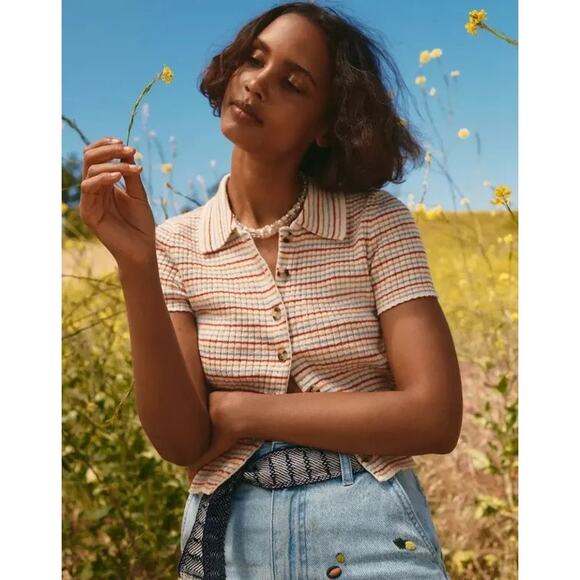 Madewell Sweaters - Madewell Barbrook Button Front Sweater Polo in Stripe Large